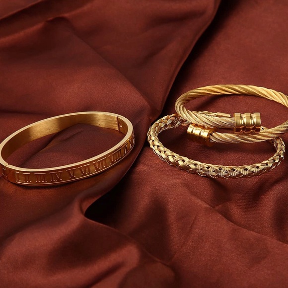 Men Gold Tone Bracelets 3 Pieces - Picture 2 of 3